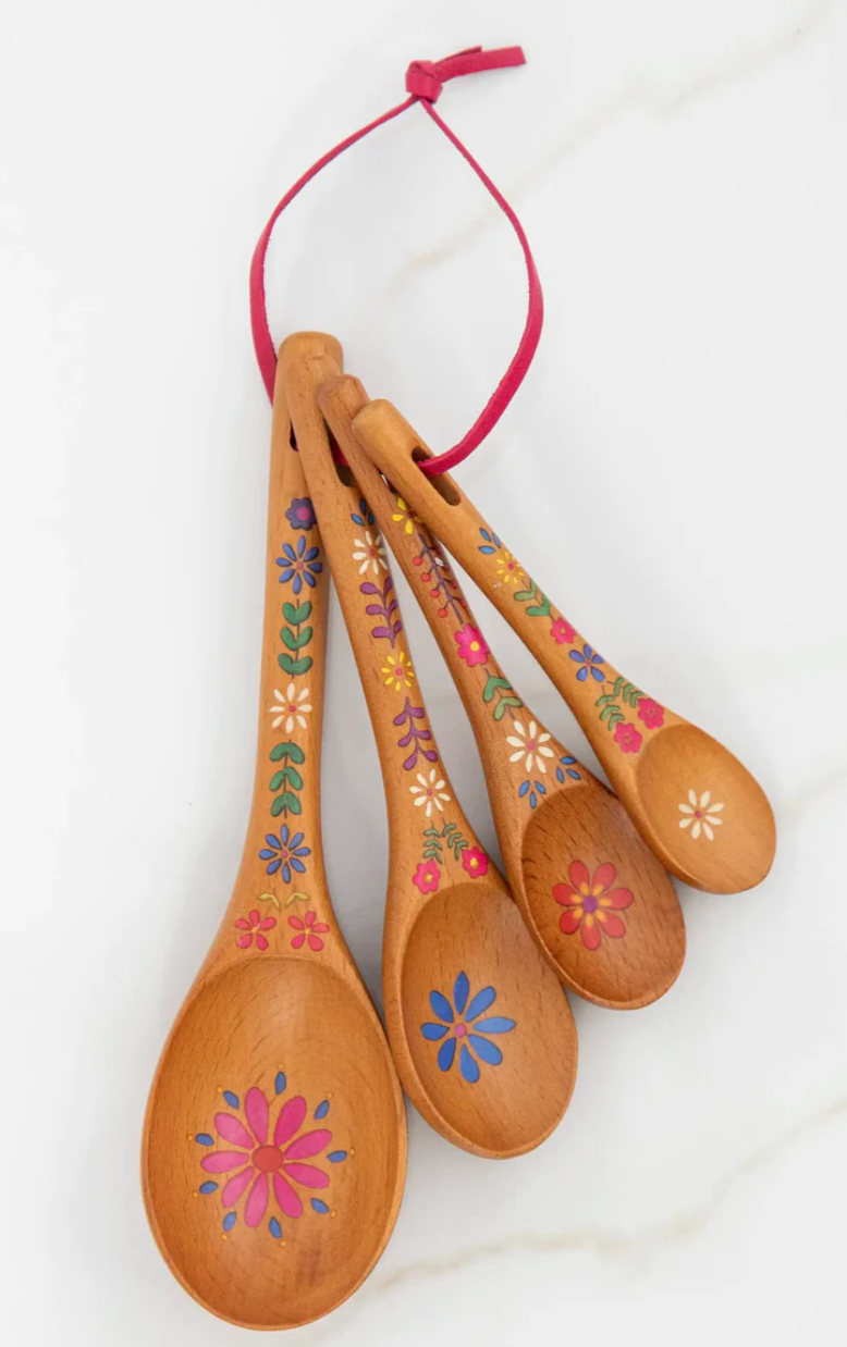 Long Handle Wooden Measuring Spoons by utensi, Set of 4 Engraved Accurate  Spoons