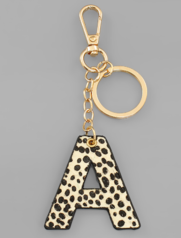 Leopard Print Letter Keychain - F