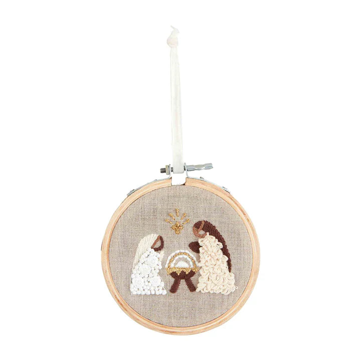 Embroidered Linen Wood Hoop Ornament