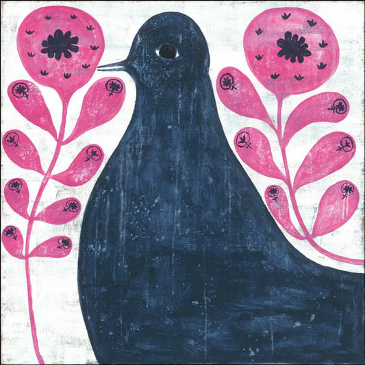 Black Bird in Flowers Art Print