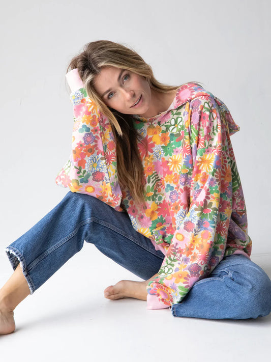 Oversized Printed Sweatshirt -Rainbow Floral