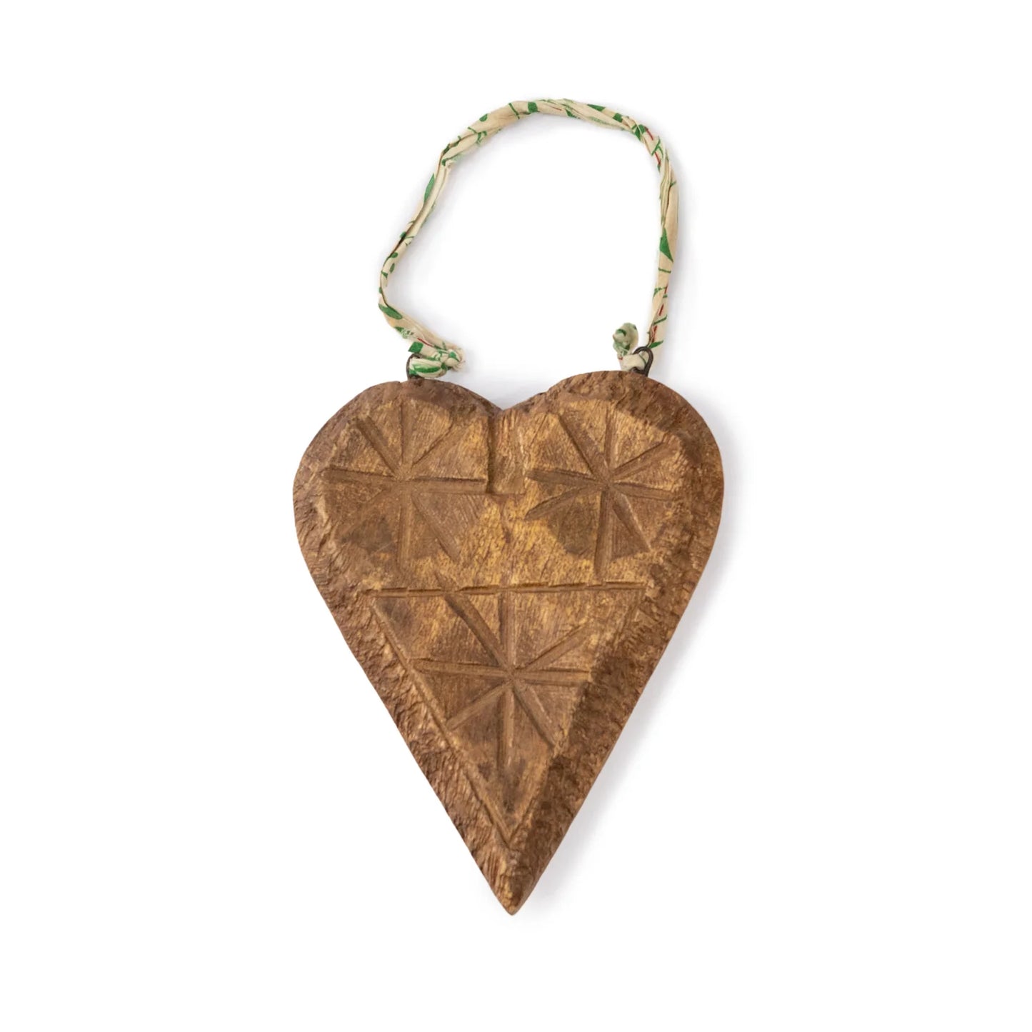 Hanging Carved Wooden Kantha Heart