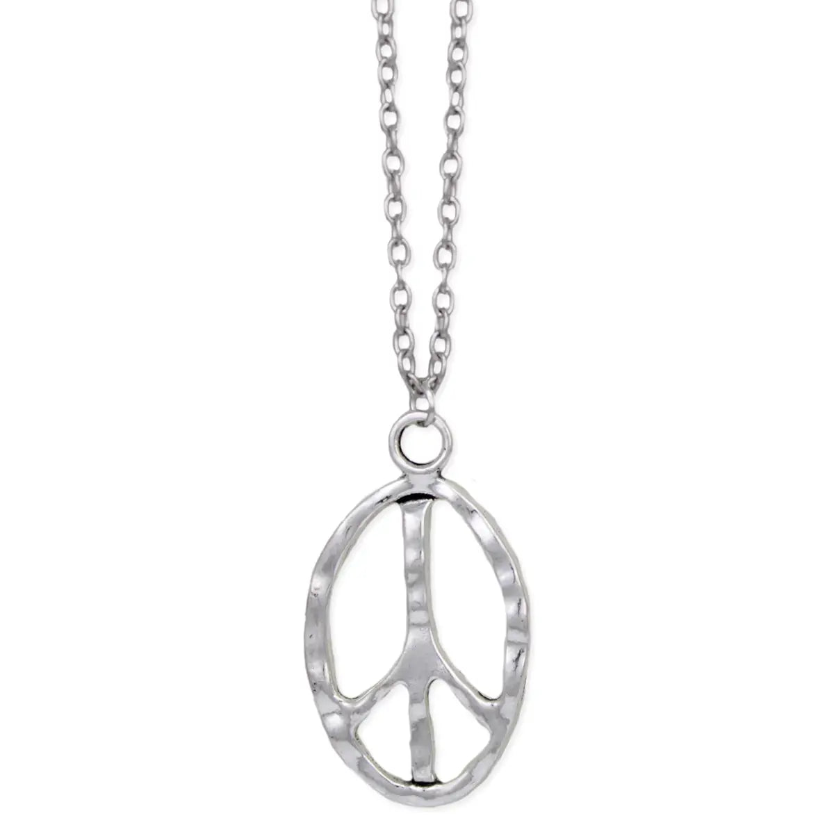 Silver Textured Peace Sign Necklace