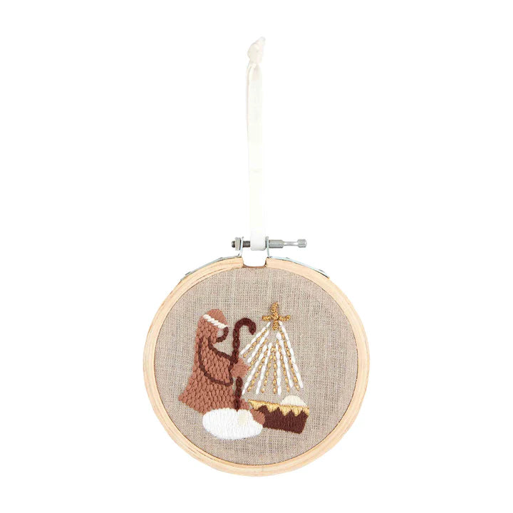 Embroidered Linen Wood Hoop Ornament