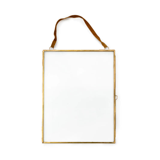 Glass and Metal Wall Frame with Suede Hanger - Brass