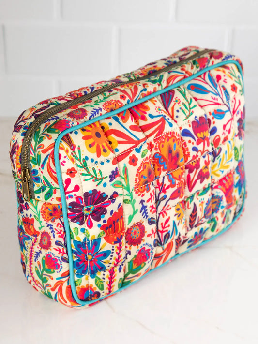 Puffy Cosmetic Pouch - Rainbow Cream Floral