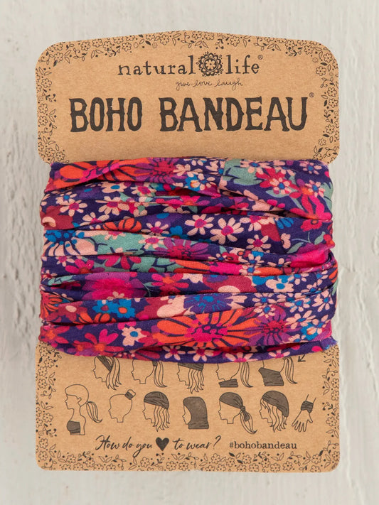 Full Boho Bandeau® Headband - Dark Red Pink Floral