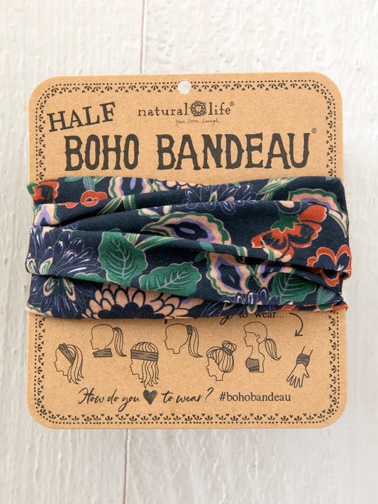 Half Boho Bandeau® Headband - Navy Tan Dahlias