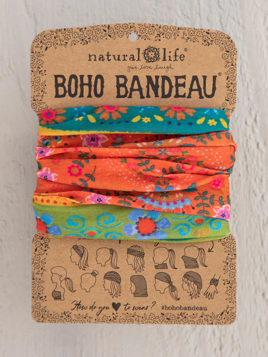 Full Boho Bandeau® Headband - Orange Green Border