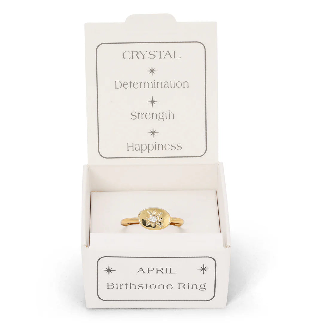 Birthstone Signet Gold Ring -April/Crystal