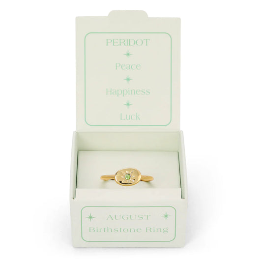 Birthstone Signet Gold Ring -August/Peridot