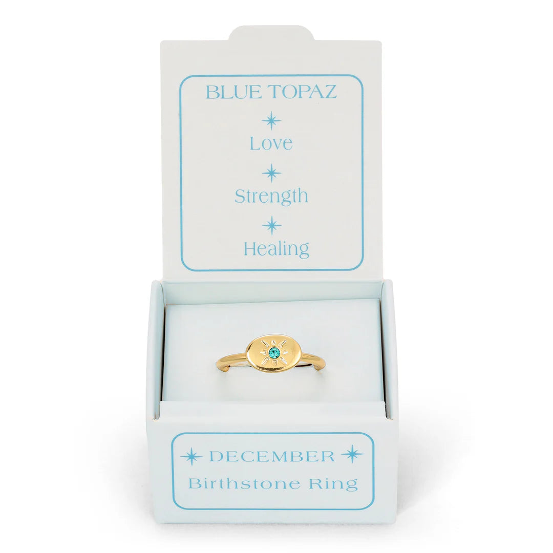 Birthstone Signet Gold Ring -December/Blue Zircon