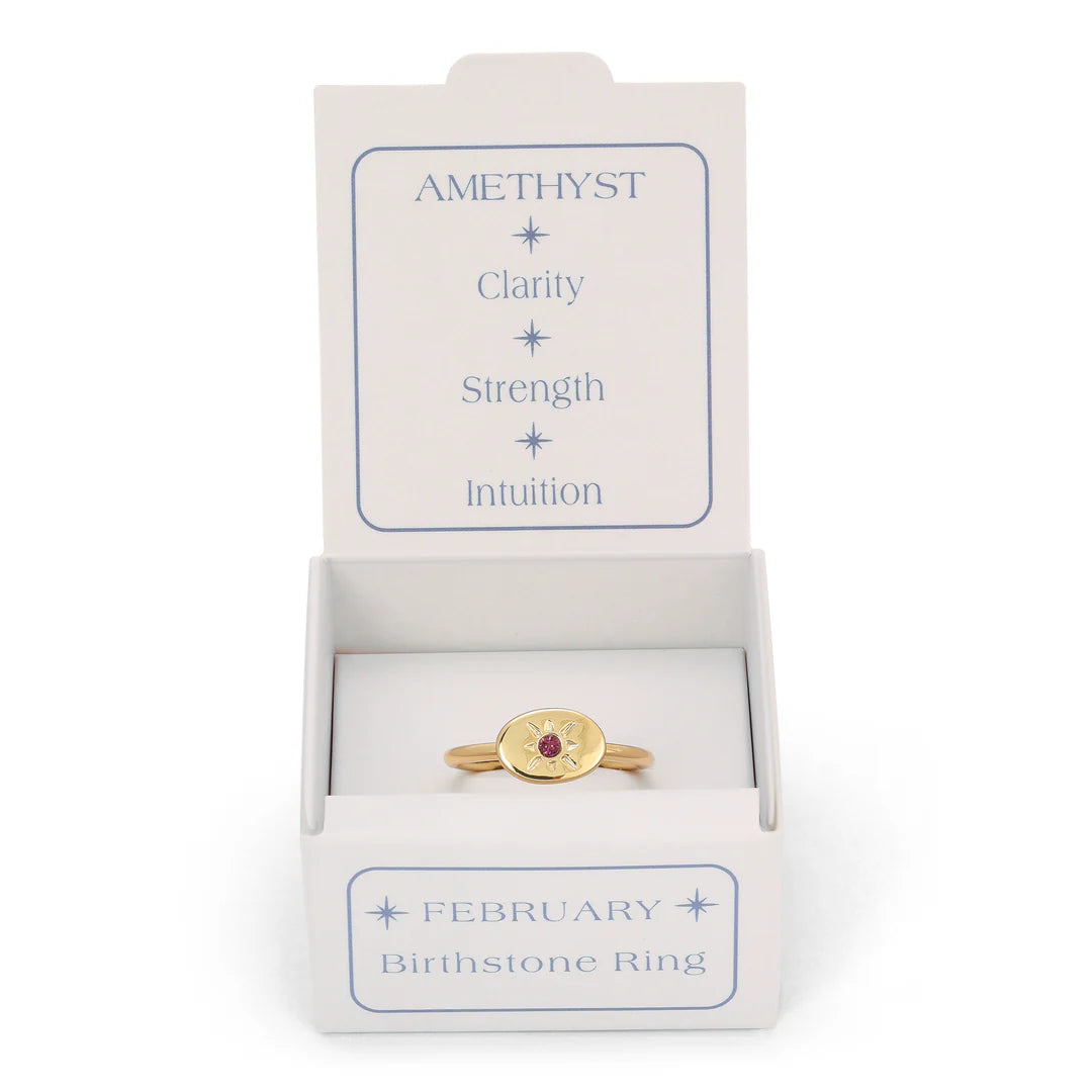 Birthstone Signet Gold Ring -February/Amethyst