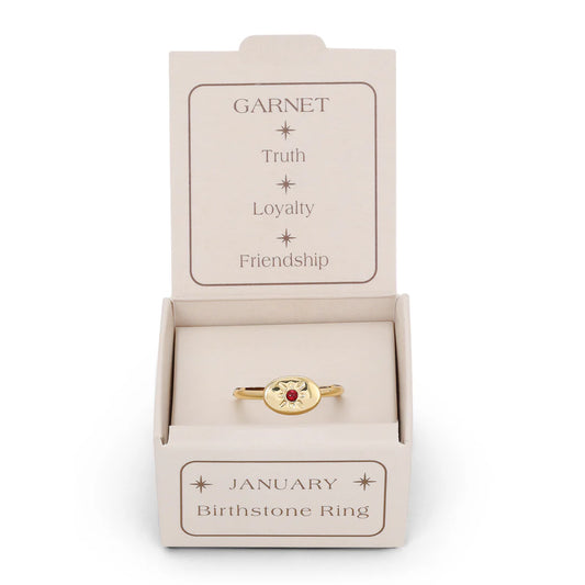 Birthstone Signet Gold Ring -January/Garnet