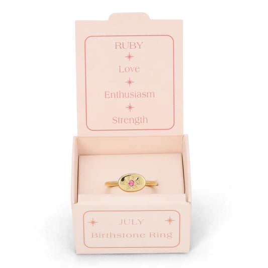 Birthstone Signet Gold Ring -July/Ruby