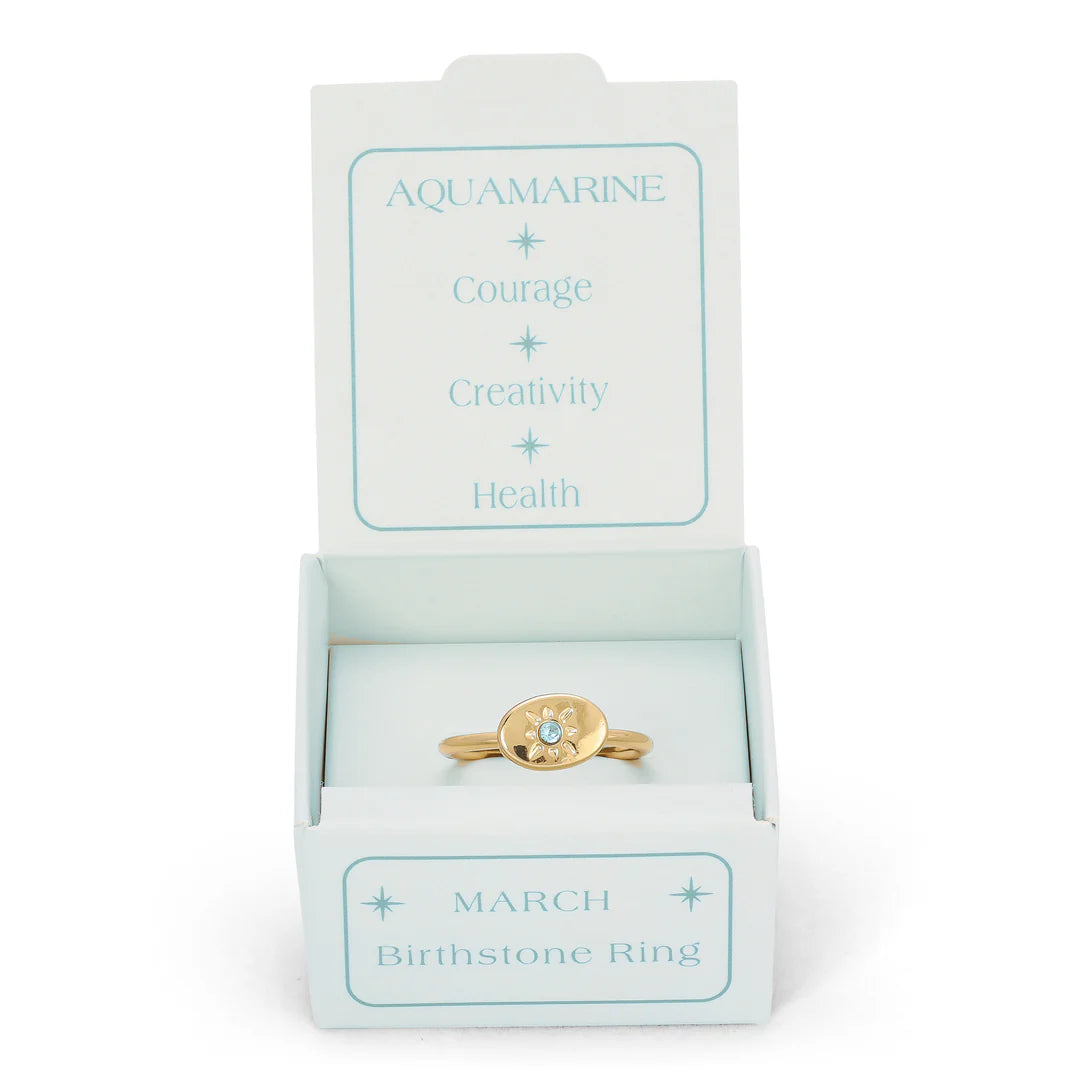 Birthstone Signet Gold Ring -March/Aquamarine