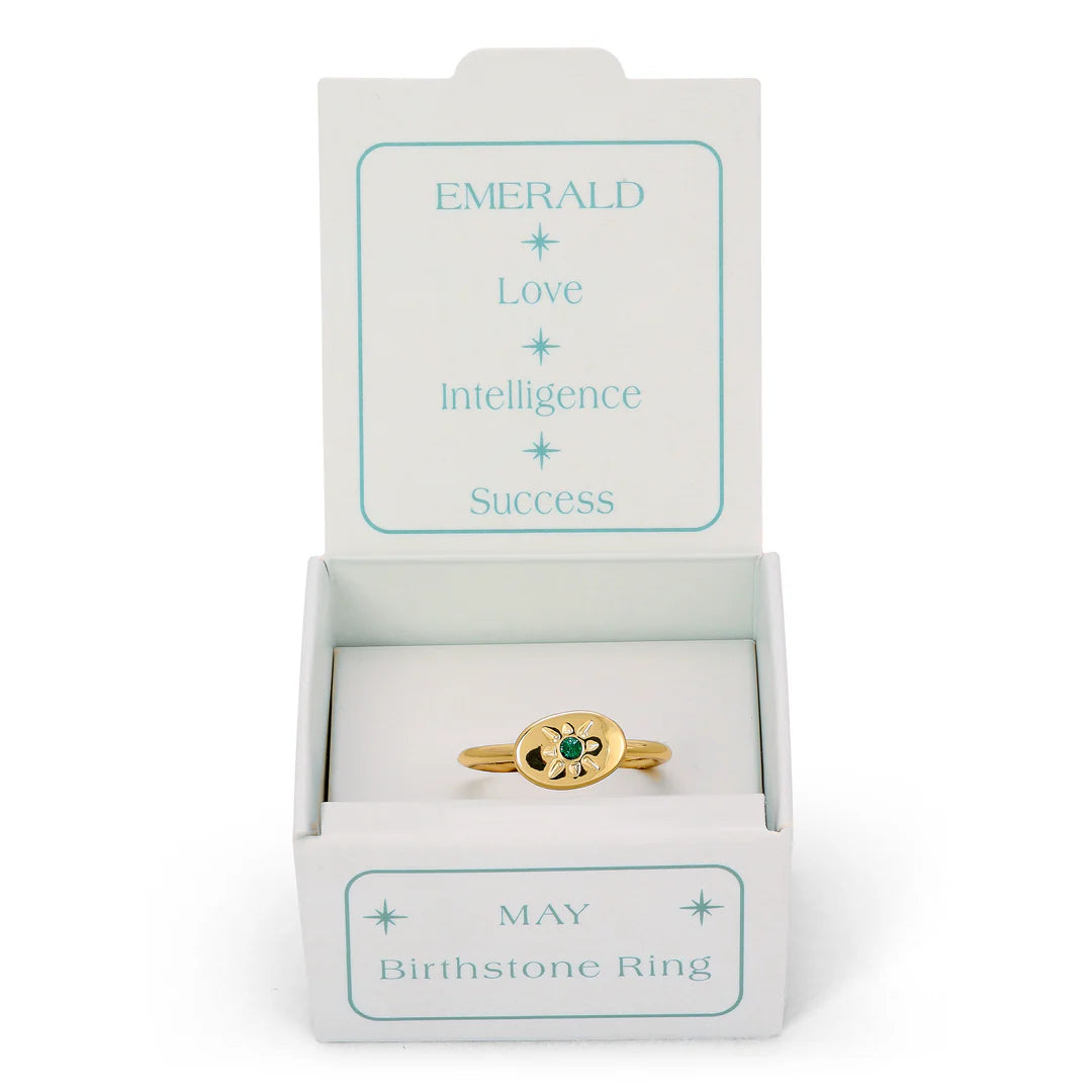 Birthstone Signet Gold Ring -May/Emerald