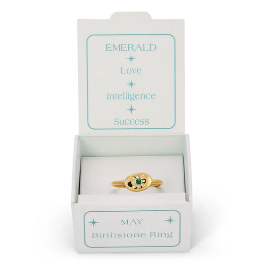 Birthstone Signet Gold Ring -May/Emerald