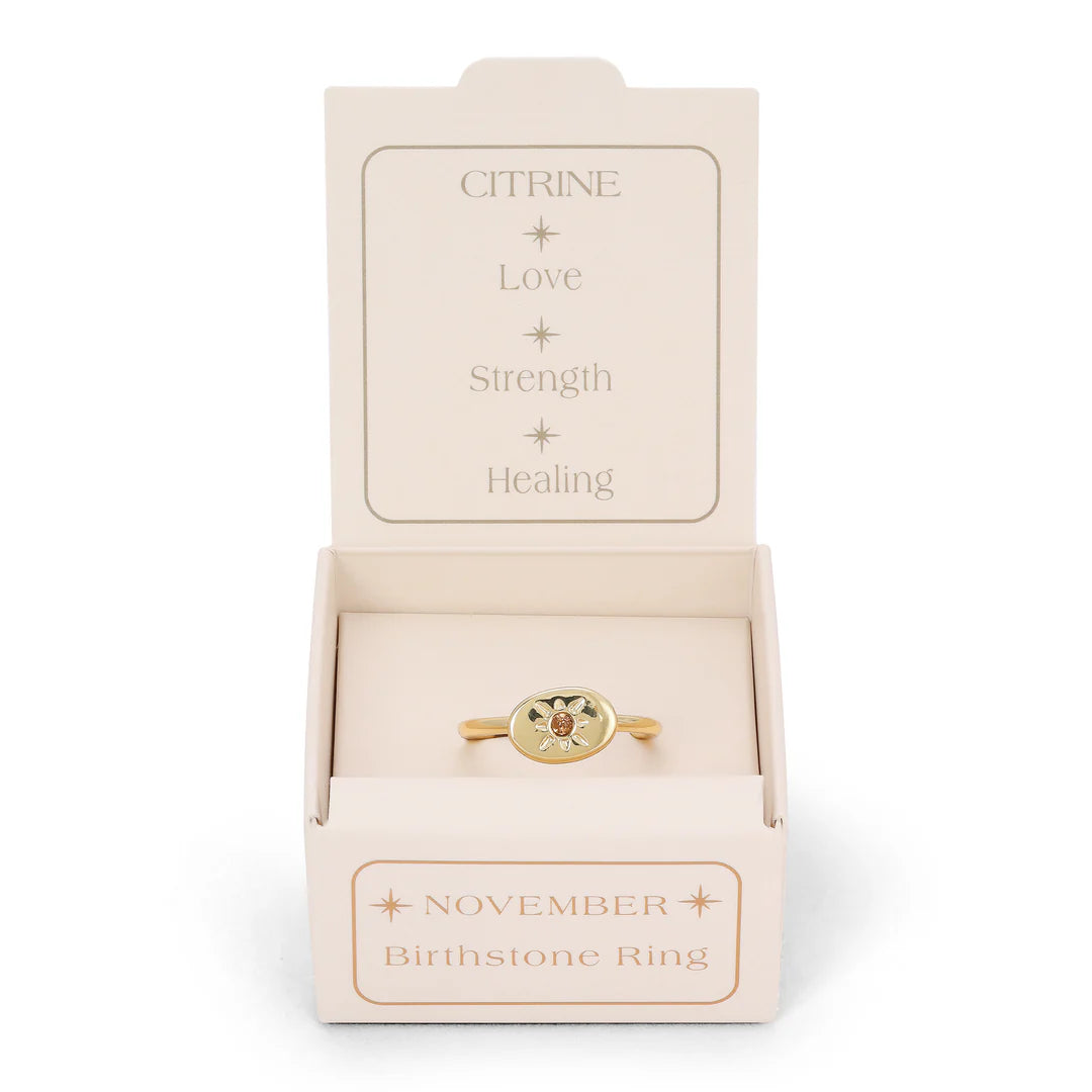 Birthstone Signet Gold Ring -November/Citrine