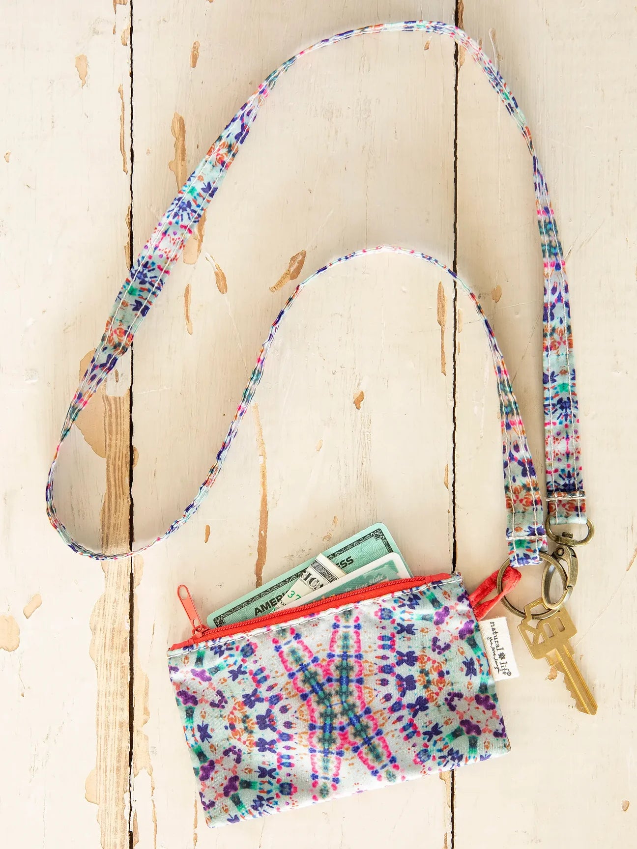 Zip Pouch Lanyard - Dark Cream Tie-Dye