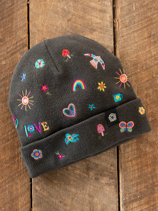 Charcoal Doodle Embroidered Beanie