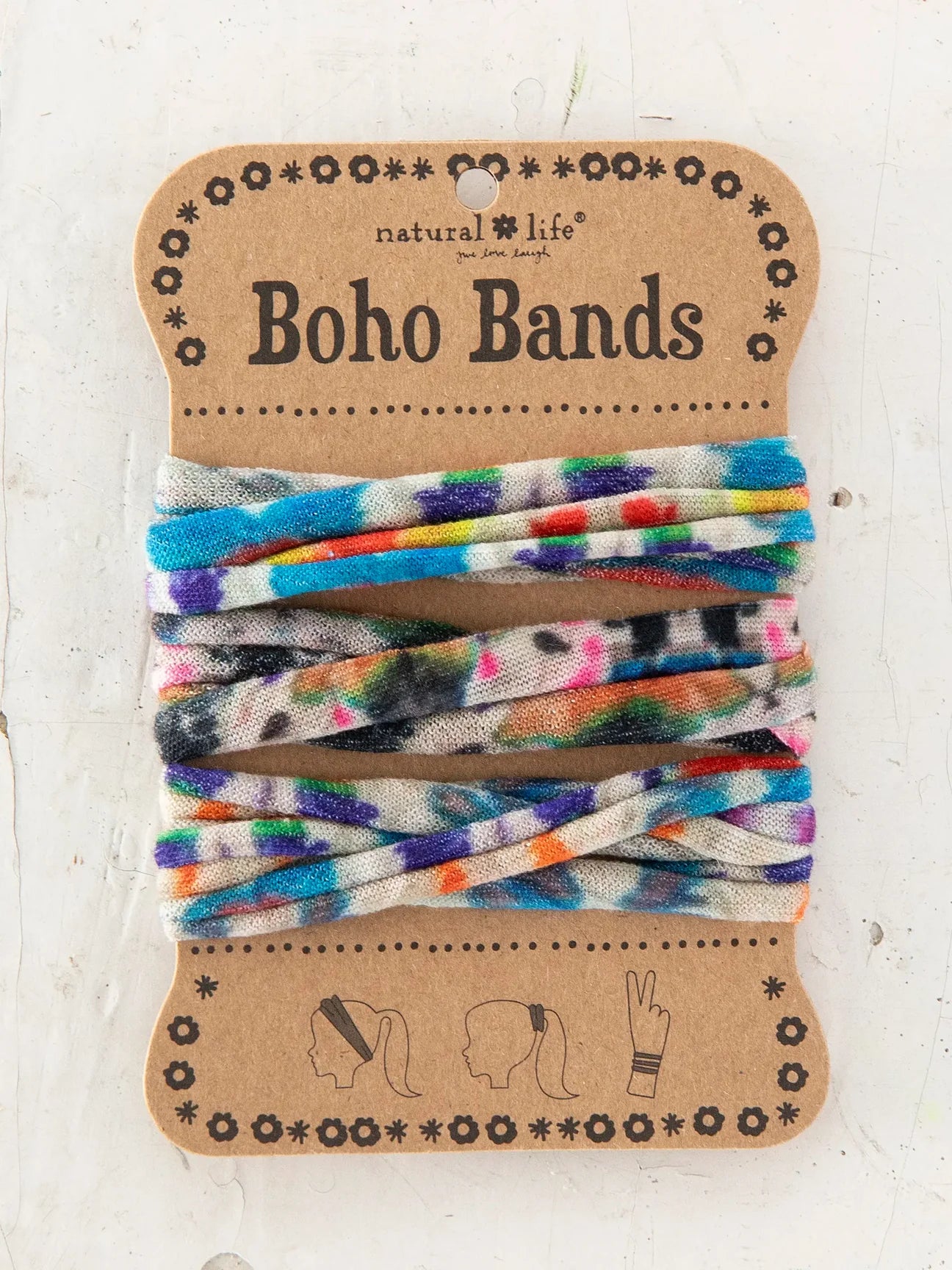 Boho Bands Hair Ties, Set of 3 - Blue Fuchsia Marigold Tie-Dye