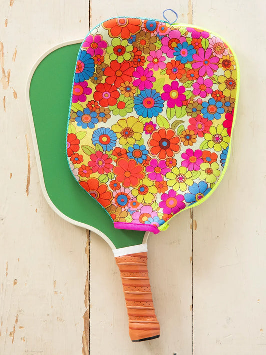 Pickleball Paddle Cover - Yellow Pink Retro Floral