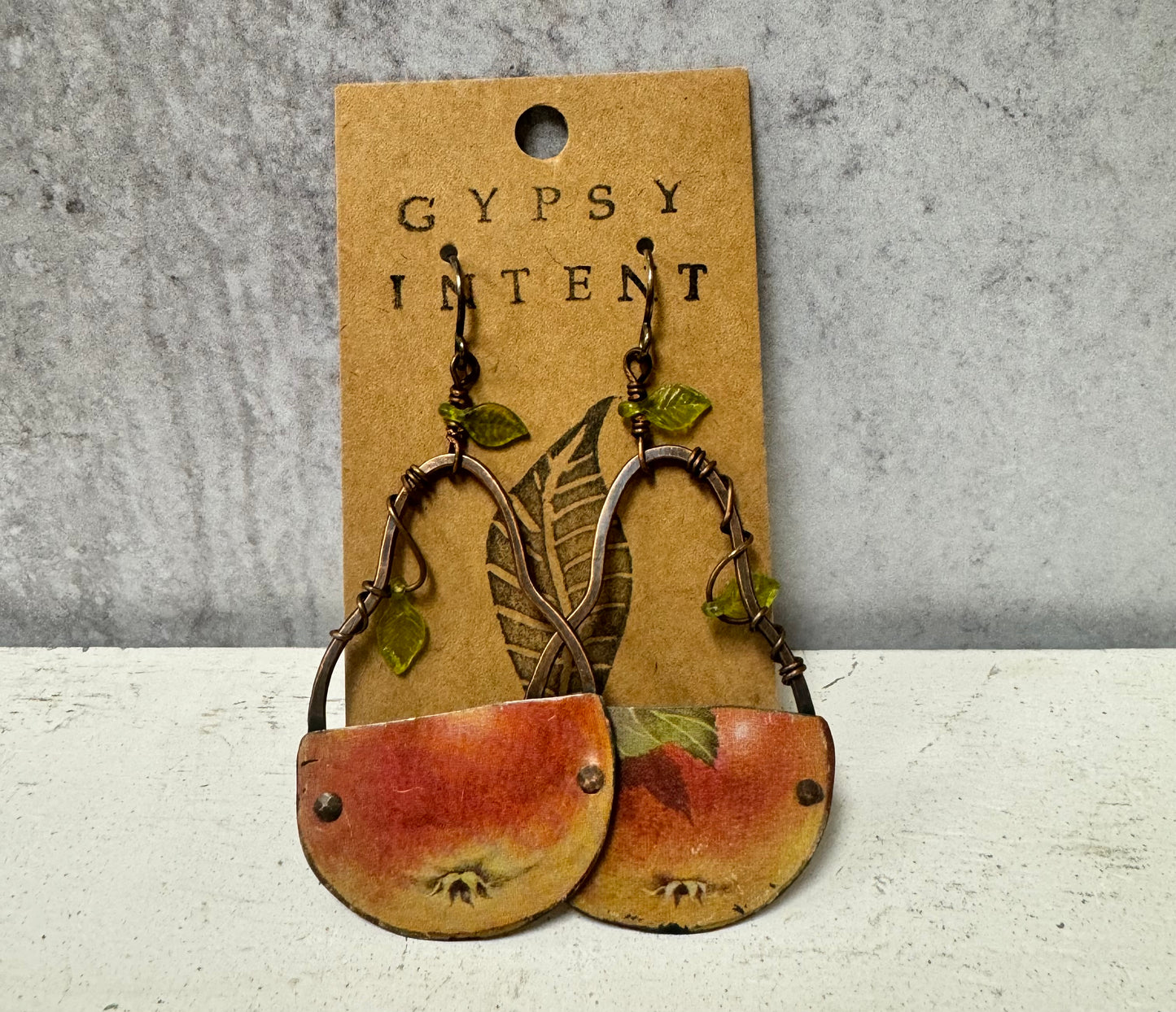 Recycled Tea Tin Pear Earrings