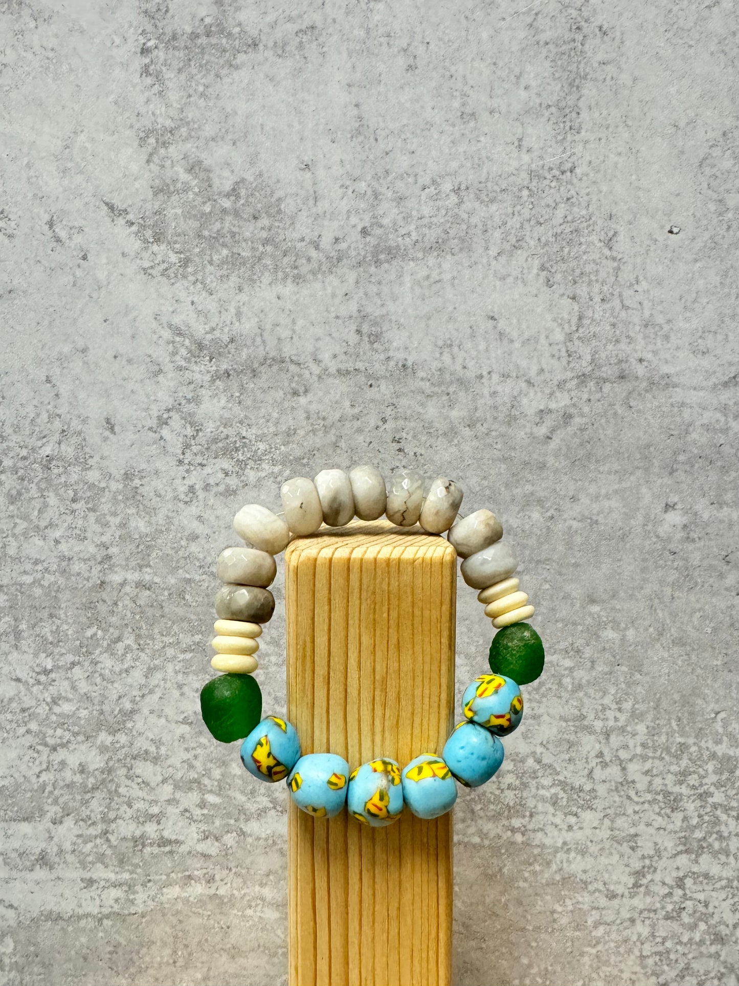 Light Blue Hand-Painted Bead Bracelet