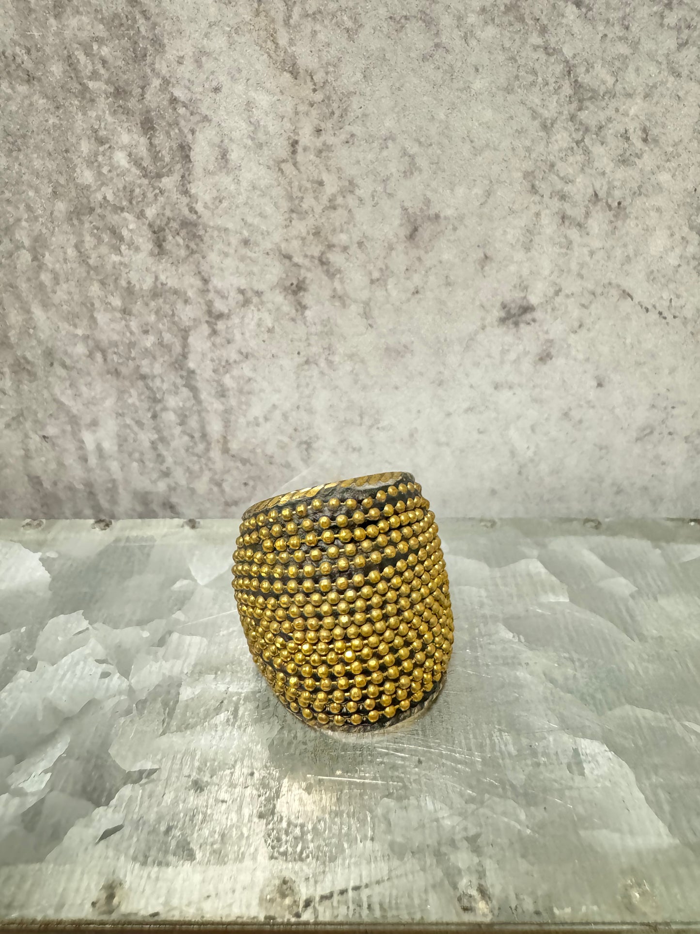 Wide Textured Gold Ball Chain Ring