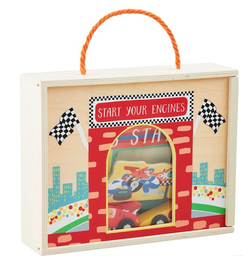 Boxed Wood Race Track Play Set