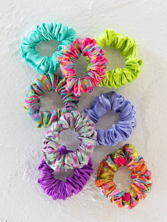 Mini Satin Scrunchie, Set of 8 - Lime Green