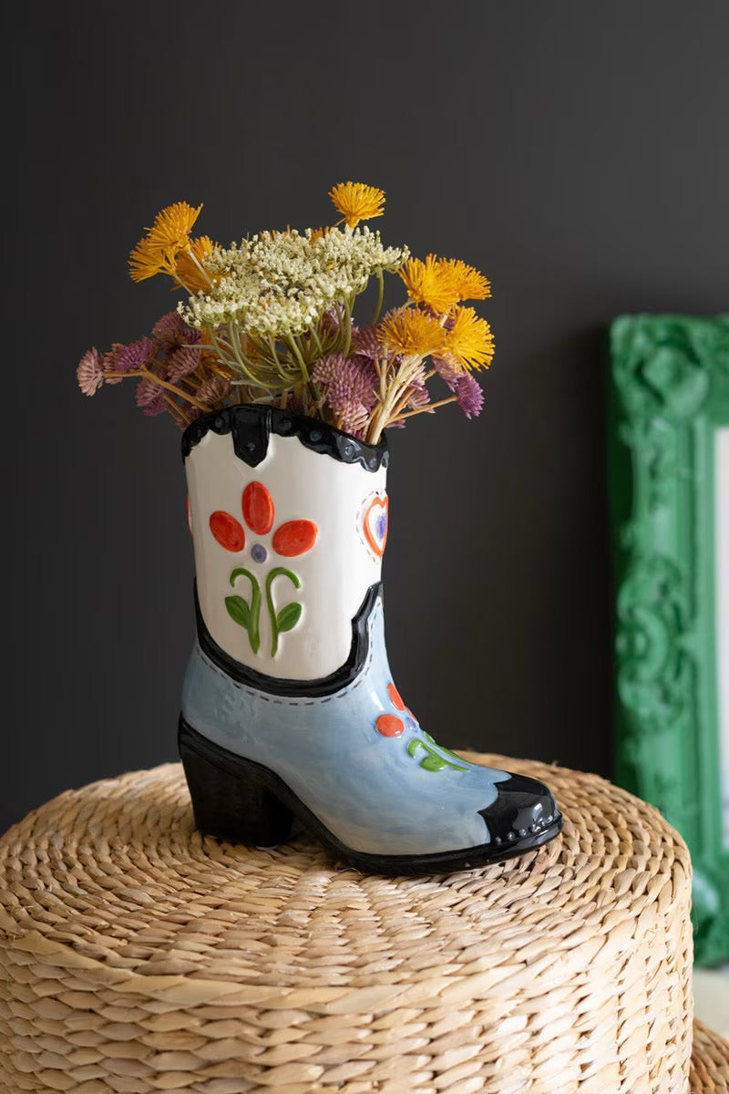 Ceramic Cowboy Boot Vase