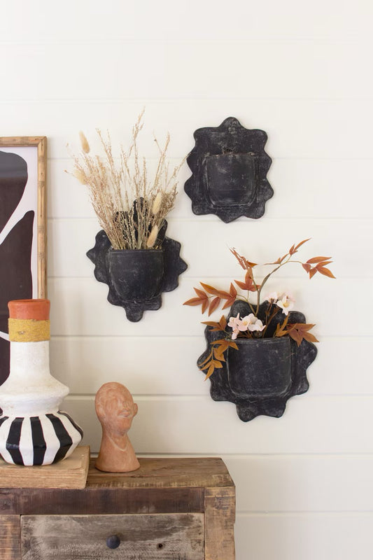 Black Wavy Clay Wall Planters