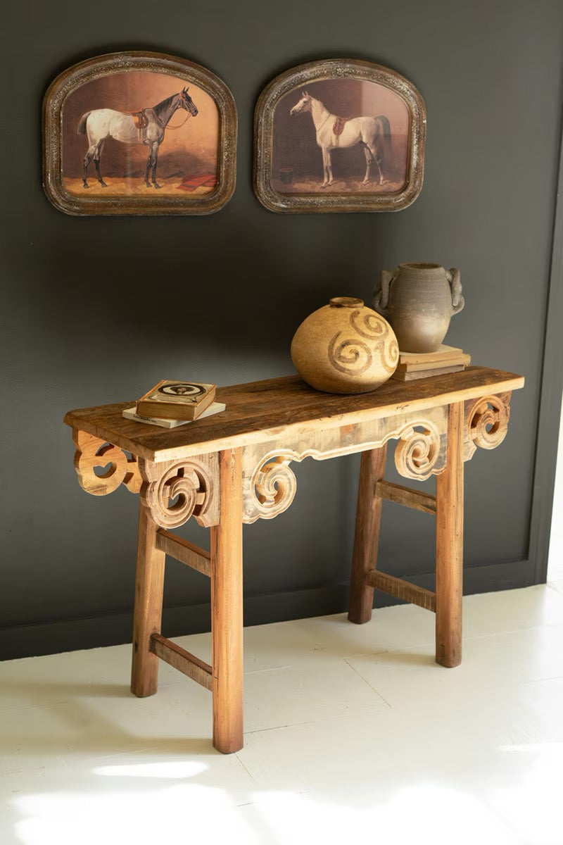 Recycled Carved Wood Console Table