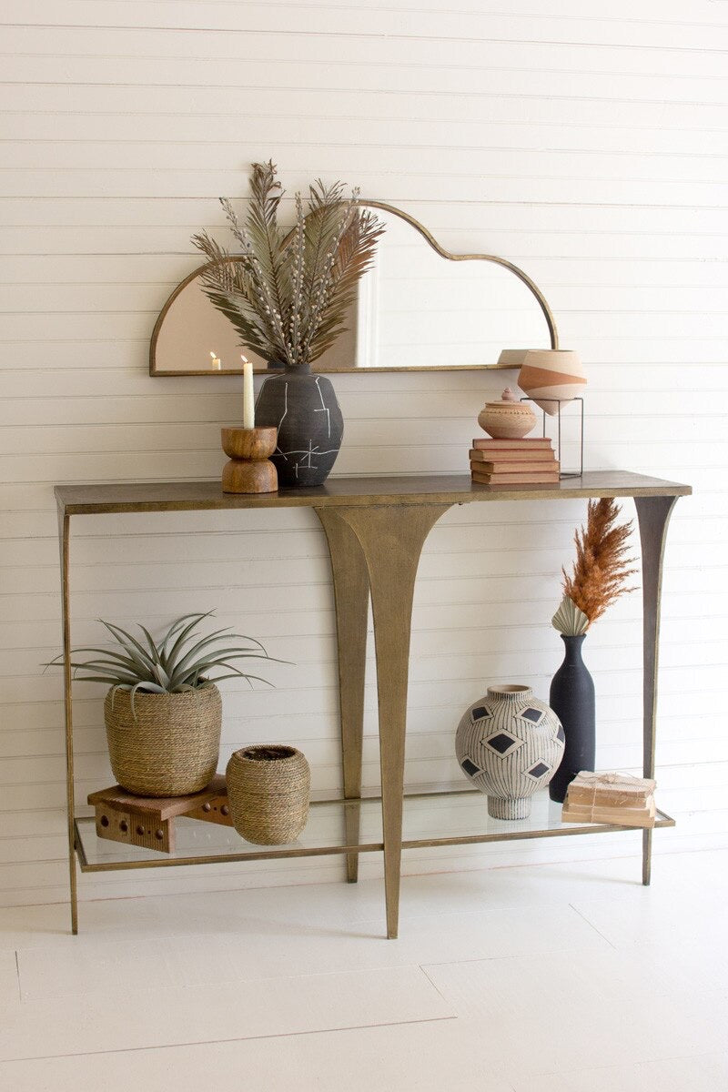 Glass and Brass Sofa Table