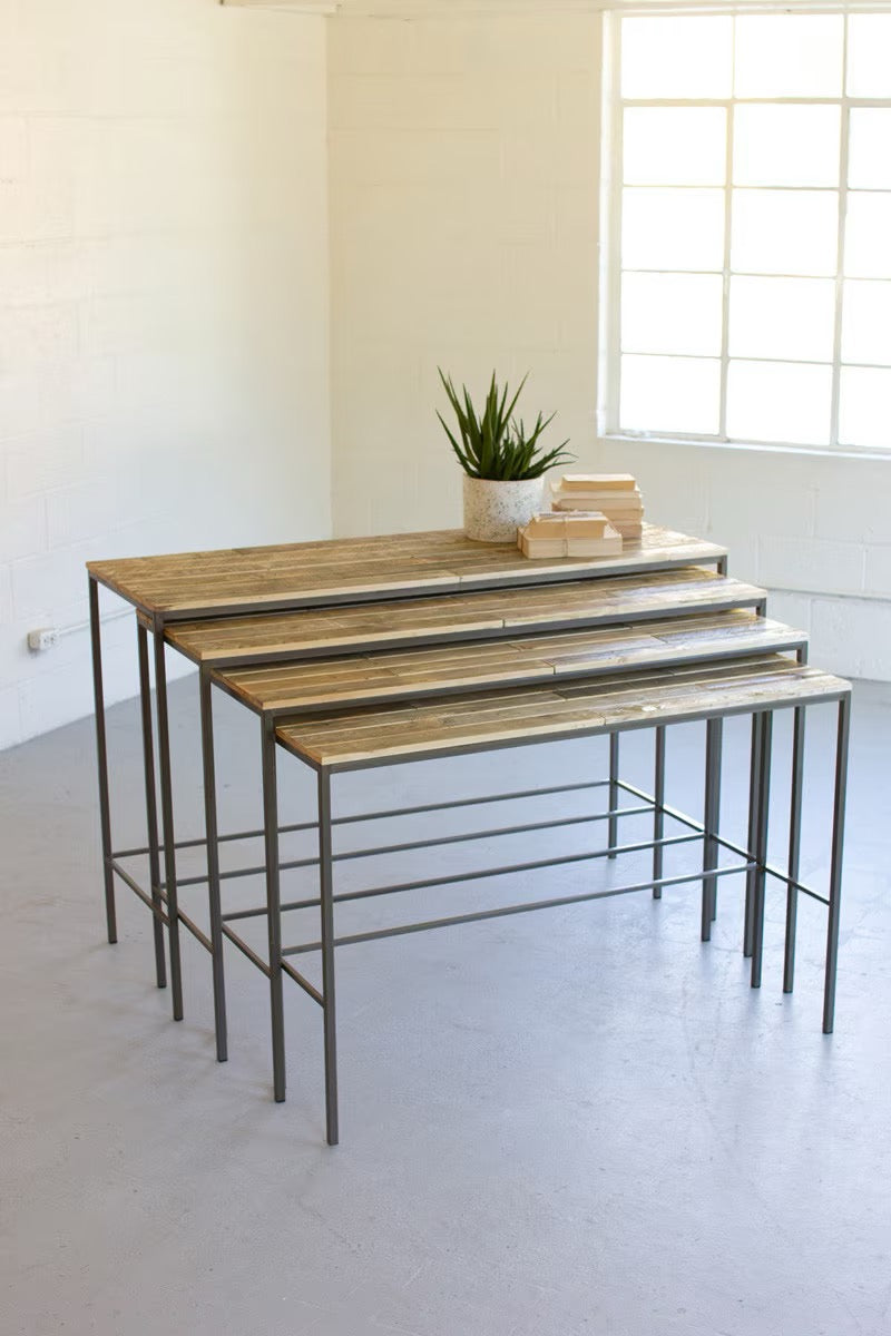 Set of 4 Recycled Wood and Iron Console Tables