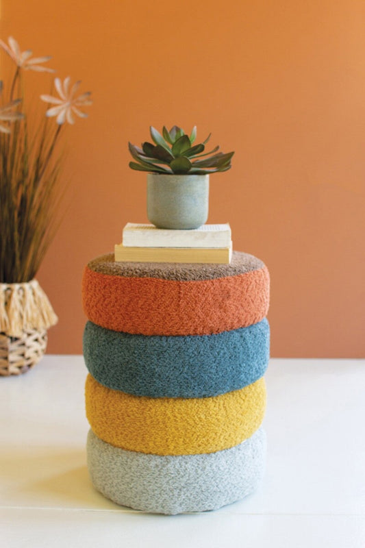 Multi Color Stacked Velvet Pouf