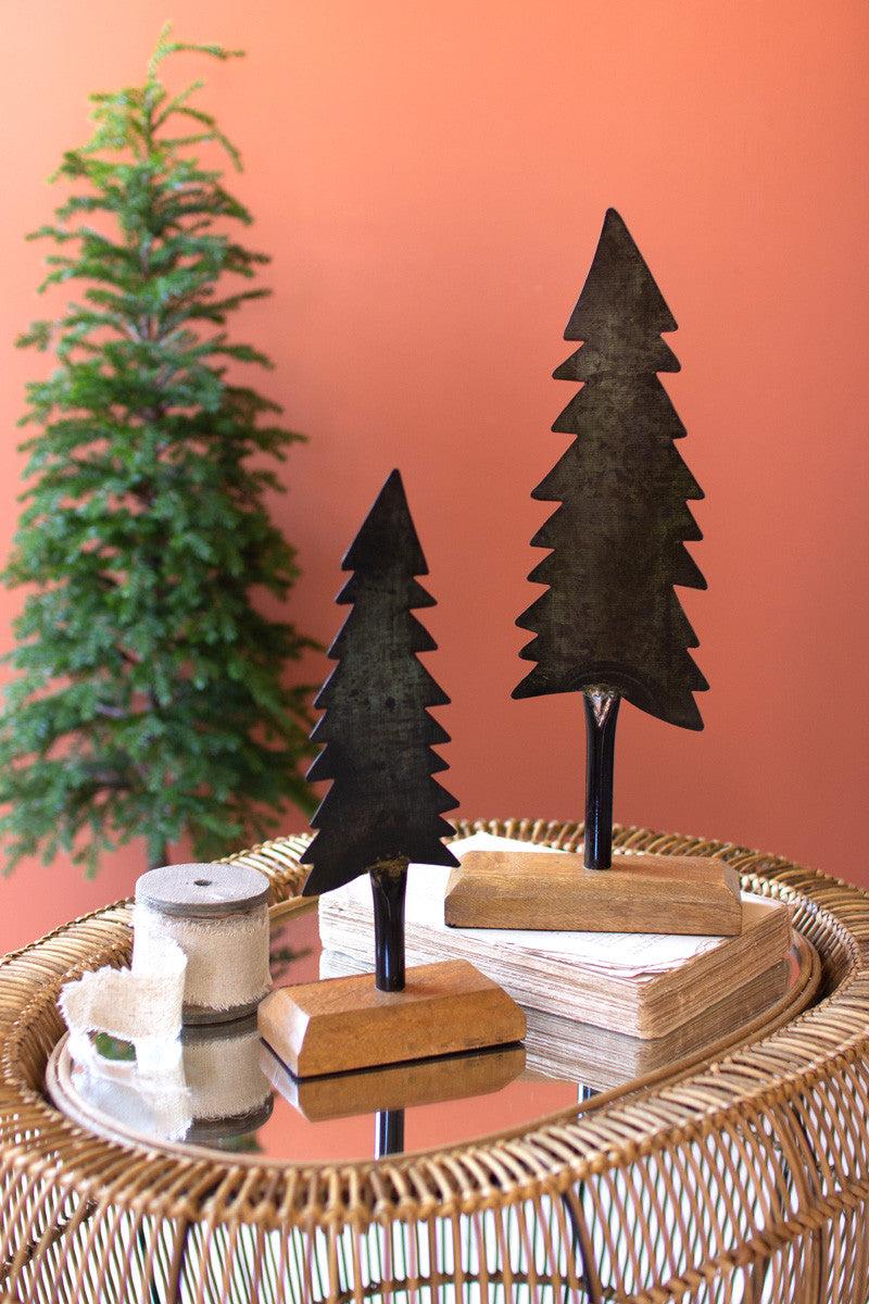 Painted Iron Christmas Trees with Wooden Bases