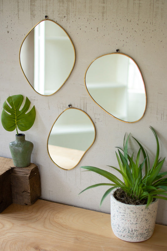 Set of 3 Brass Framed Organic Shaped Mirrors