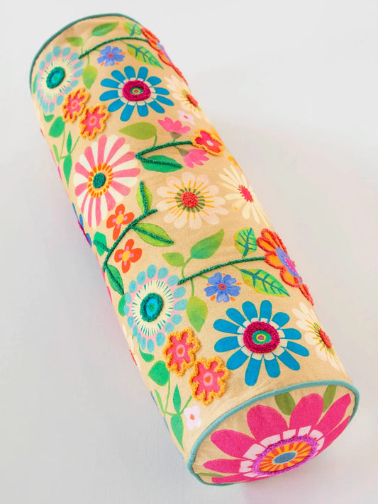 Tufted Bolster Pillow - Folk Flower