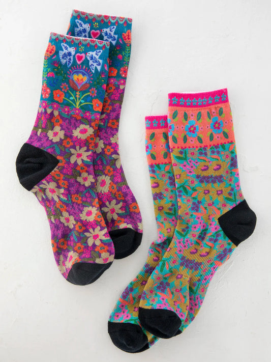 Printed Weekend Sock Set, Set of 2 - Eggplant Birds