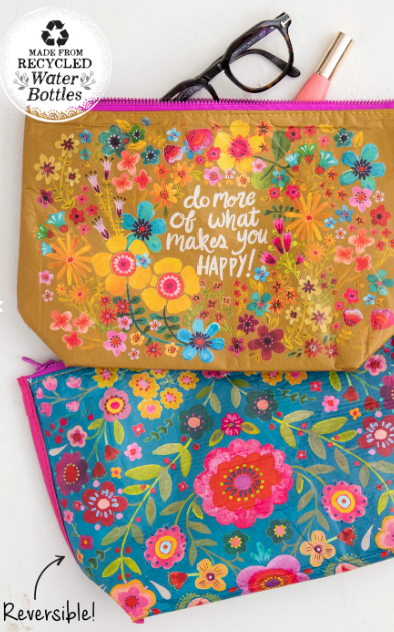 Reversible Recycled Zip Pouch - Makes You Happy