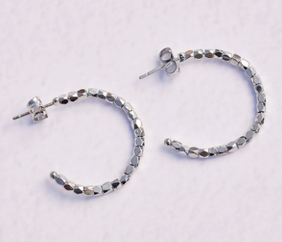 Diamond Cut Hoop Earrings, Silver