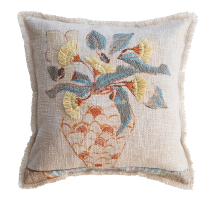 Floral Cotton Slub Printed Pillow