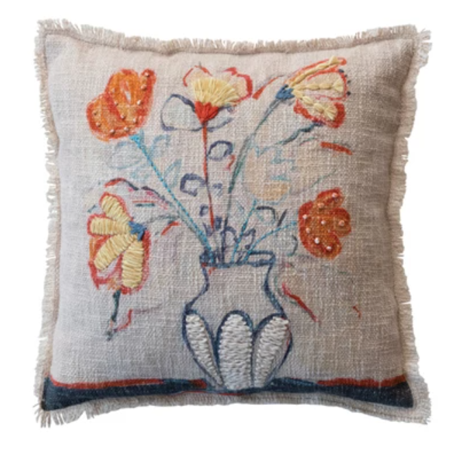 Floral Cotton Slub Printed Pillow