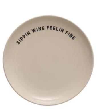 Wax Relief Wine Saying Stoneware Plate