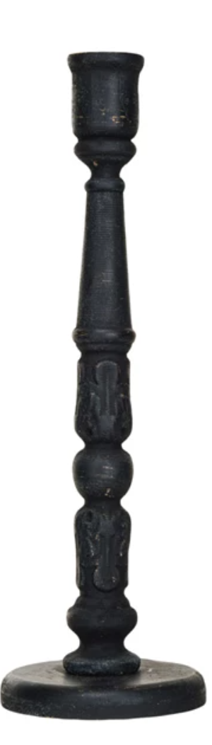 Black Carved Wood Taper Holders