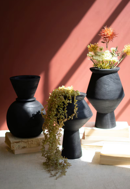 Wooden Black Vases