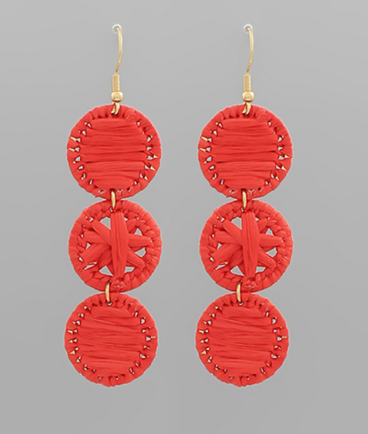 Linked 3 Circle Raffia Earrings